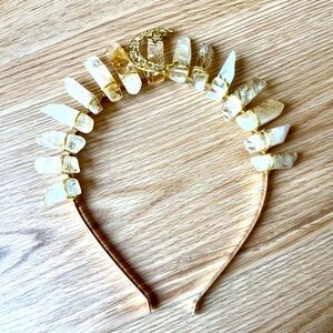 Natural Citrine Gold Wire Wrap Moon Stars Pillars Crown Headband for Cosplay